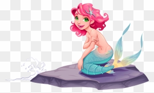 Mermaid Cartoon Illustration - Going To Mermaid Island Coloring Book