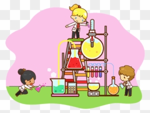 Cartoon Children Are Studying Chemistry, Working And - Chemistry Background Cartoon