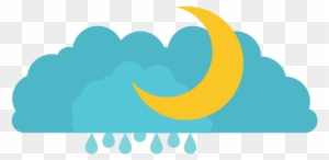 Clouds With Rain And Half Moon In Colorful Silhouette - White