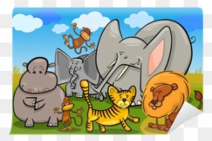 African Safari Wild Animals Cartoon Illustration Wall - Zoo Animals Seek And Find Activity Book
