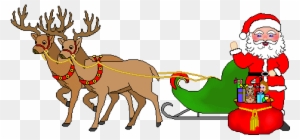 Christmas Sleigh Clipart - Animated Santa And Reindeer