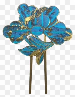 Chinese Kingfisher Feather Hair Pin With Lotus Flower - Chinese Kingfisher Hair Ornaments
