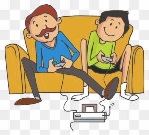 father and son playing video games