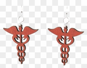 Caduceus Medical Symbol - Wood Earrings