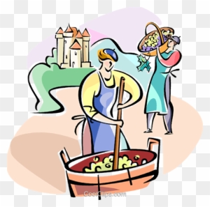 People Making Wine Royalty Free Vector Clip Art Illustration - Food Processing Clipart