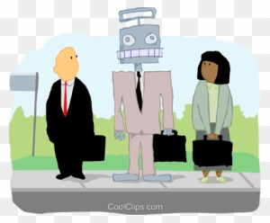 Business People At Bus Stop With Robot Royalty Free - Corporation As A Person