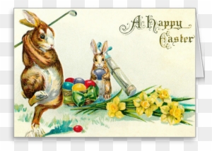 Golf Easter Card - Easter Bunny Playing Golf
