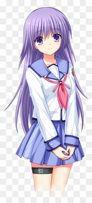 Image Result For Angel Beats - Anime Girl Purple Hair School Uniform Png
