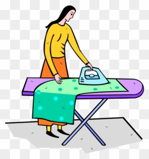 Vector Illustration Of Ironing Clothes With Electric - Iron And Ironing Board Clipart