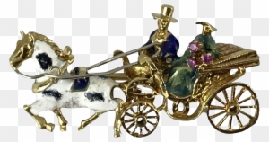 18 Karat Solid Yellow Gold Brooch With Enamel Horse - Colored Gold