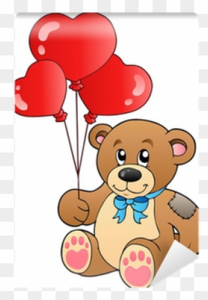 teddy bear with blue balloons