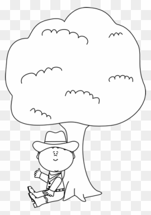 Black And White Cowboy Sitting Under A Tree Clip Art - Under The Tree Black And White
