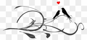 Love Birds On A Branch Clip Art - Love Birds Line Drawing
