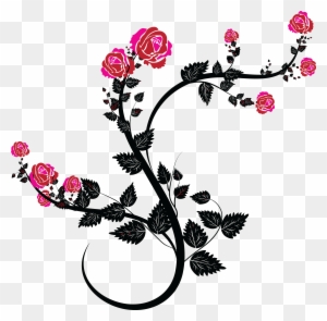 Free Clipart Of A Black And Pink Rose Design - Rose Flourish