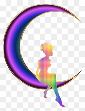 Clipart - Girl Sitting On Crescent Moon