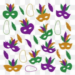 Mardi Gras Pattern With Mask Feathers And Necklaces - Mardi Gras