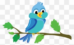Bird Branch Cute Vector Blue - Bird In A Tree Cartoon