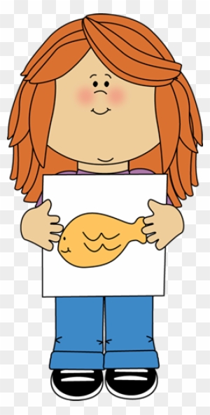 Girl Holding A Drawing - Girl Drawing Clipart