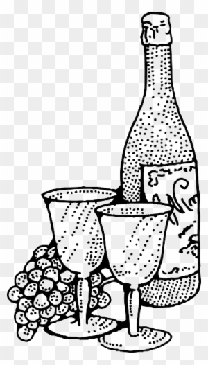 Bottle Glass, Food, Cheese, Wine, Grapes, Outline, - Wine Clip Art