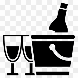 Wine Bottle In Bucket With Two Glasses Free Icon - Wine And Glass Png Icon