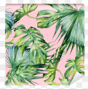 Fotomural Estándar Ilustración Acuarela Transparente - Palm Leaf Wallpaper Pink