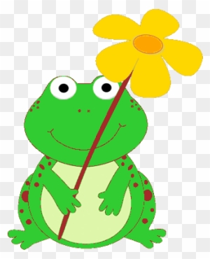Frog Holding A Flower - Cute Spring Clipart