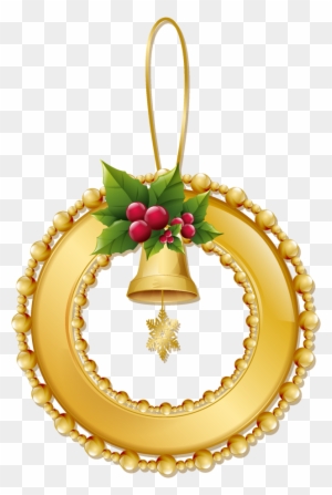 Christmas Gold Wreath With Bell Png Ornament - Gold Christmas Wreath Png