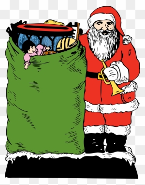 Christmas Vintage Santa With Toy Bag Card Clipart Santa - Christmas Vintage Santa With Toy Bag Card