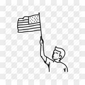 Image Royalty Free American Flag Black And White Clipart - Boy Flag Line Drawing