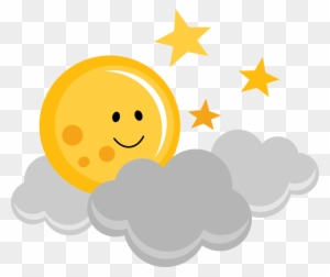 Cute Moon With Clouds And Stars, $0 - Cute Moon Clipart
