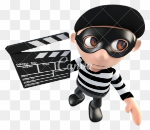 3d Funny Cartoon Burglar Thief Character Holding A - 3d Funny Cartoon Burglar Thief Holding