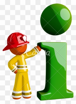 Orange Man Firefighter With Giant Info Symbol - Symbol