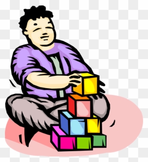 Vector Illustration Of Child Plays With Building Blocks - Vector Illustration Of Child Plays With Building Blocks