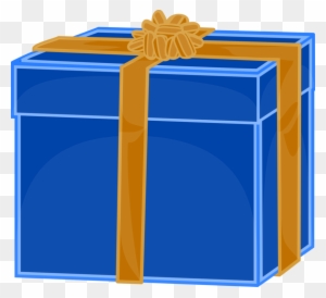 Free Vector Blue Gift With Golden Ribbon Clip Art - Gift Box Clip Art