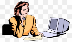 Woman On Phone Royalty Free Vector Clip Art Illustration - Office Building Clip Art