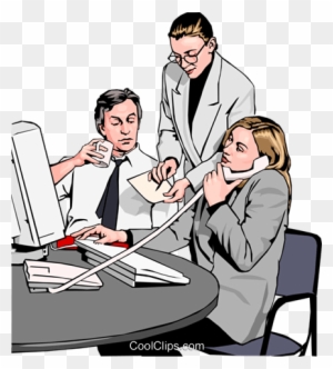Business Team At Phone And Computer Royalty Free Vector - Clip Art Office Workers