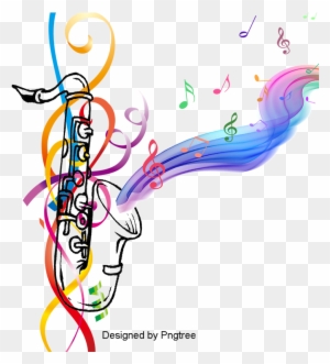 Saxophone With Musical Notes Background Color Vector - Music