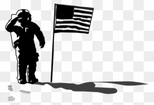 First On The Moon Astronaut Silhouette Space Exploration - Astronaut With Flag Clipart Black And White