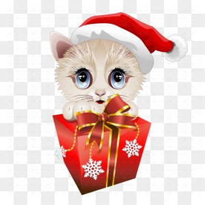 Kitten Clipart Christmas Santa - Kitten Christmas Santa With Big Red Gift Magnets