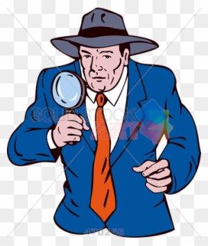 Stock Illustration Of Old Fashioned Cartoon Drawing - Detective Holding Magnifying Glass Circle Retro Card