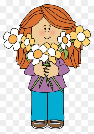 Girl With Flowers Clipart