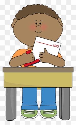 Date Stamper Classroom Job Clip Art - Boy Sitting In Desk Clipart