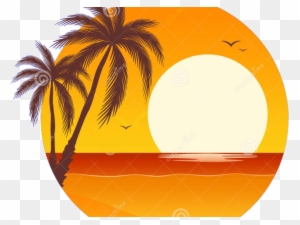 Island Clipart Sun Set - Orange Palm Tree Clip Art