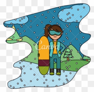 Color Girl With Skiing Board In The Winter Weather - Snow