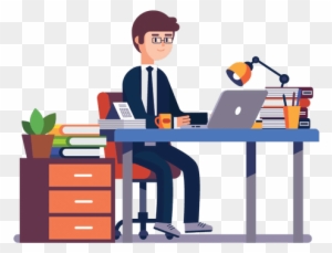 Problogger Office Desk - Man Working In Office Clipart