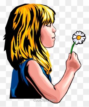 Little Girl With Dandelion Royalty Free Vector Clip - Clip Art Of A Girl Holding A Flower