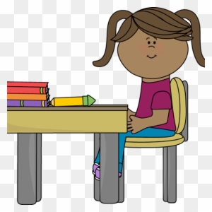 Student Working At Desk Clipart School Girl Sitting - Student Sitting At Desk Clipart