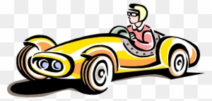 Vector Illustration Of Vintage Race Car Automobile - Yellow Race Car Clipart