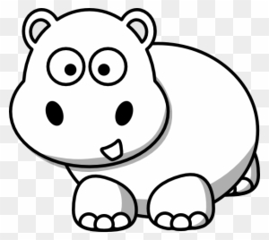 Side Hippo Outline - Clip Art Animals Black And White Cute