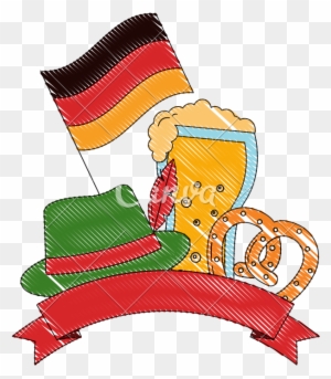 Oktoberfest Beer Pretzel Hat And Flag Germany Emblem - Beer